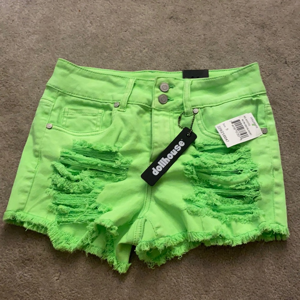 NWOT Neon green high waisted jean shorts from dollhouse